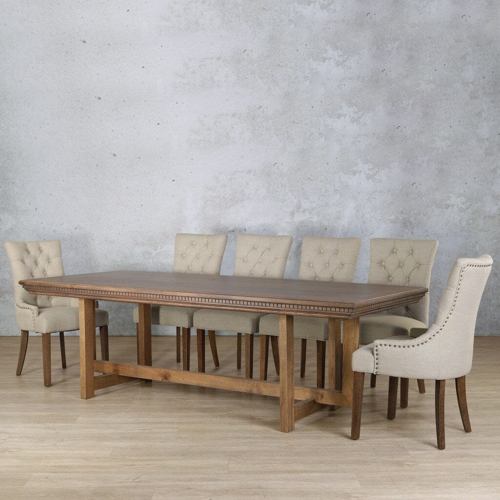 Bolton Fluted Wood & Duchess 10 Seater Dining Set Dining room set Leather Gallery Antique Dark Oak