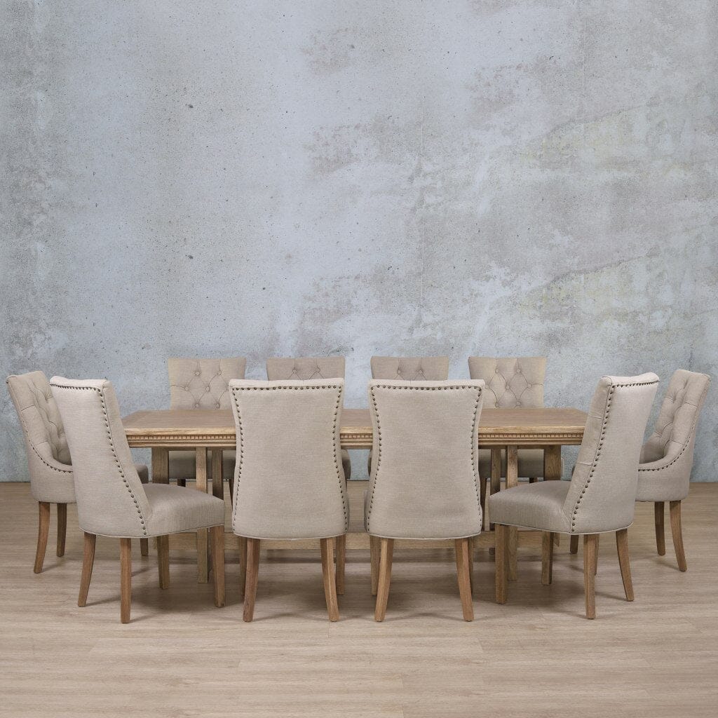 Bolton Fluted Wood & Duchess 10 Seater Dining Set Dining room set Leather Gallery Antique Natural Oak 