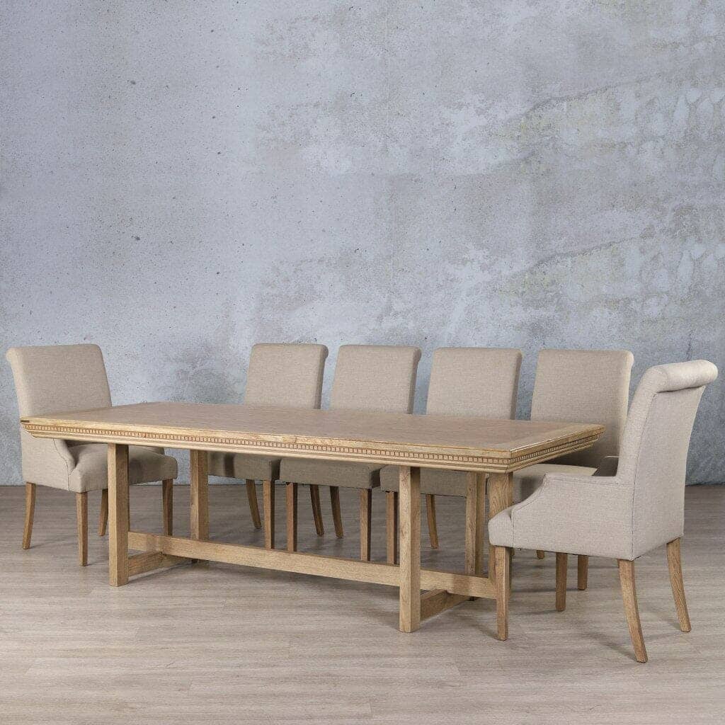 Bolton Fluted Wood Top & Baron 10 Seater Dining Set Dining room set Leather Gallery Antique Natural Oak