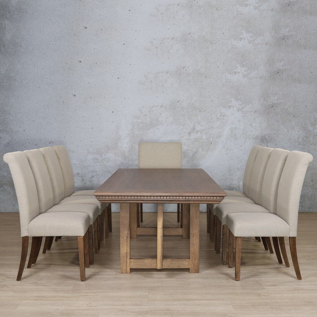 Bolton Fluted Wood Top & Baron 10 Seater Dining Set Dining room set Leather Gallery Antique Dark Oak