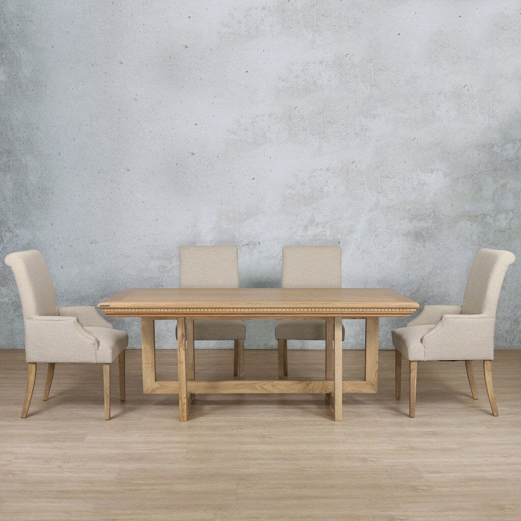 Bolton Fluted Wood Top & Baron 6 Seater Dining Set Dining room set Leather Gallery Antique Natural Oak 