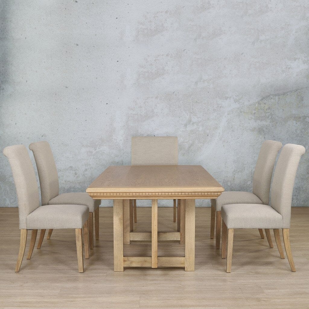 Bolton Fluted Wood Top & Baron 6 Seater Dining Set Dining room set Leather Gallery Antique Natural Oak