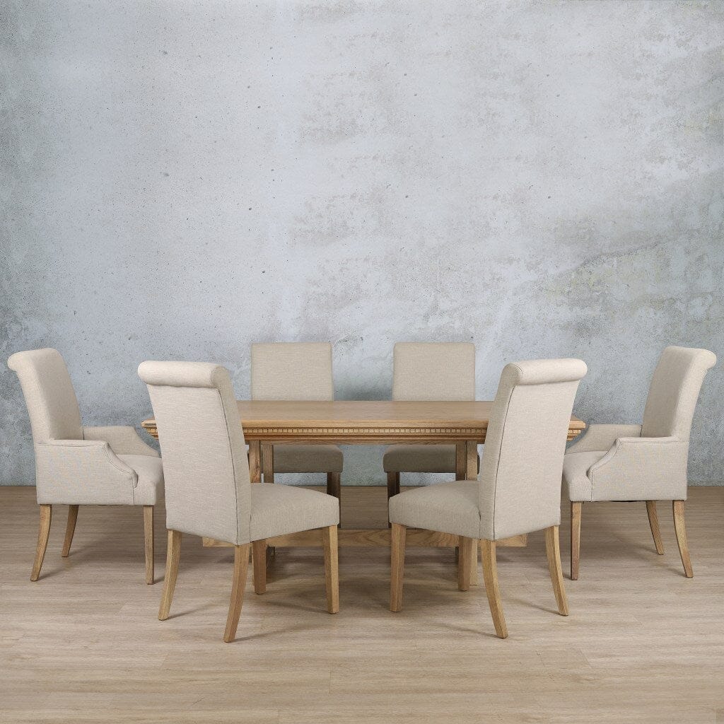 Bolton Fluted Wood Top & Baron 6 Seater Dining Set Dining room set Leather Gallery Antique Natural Oak