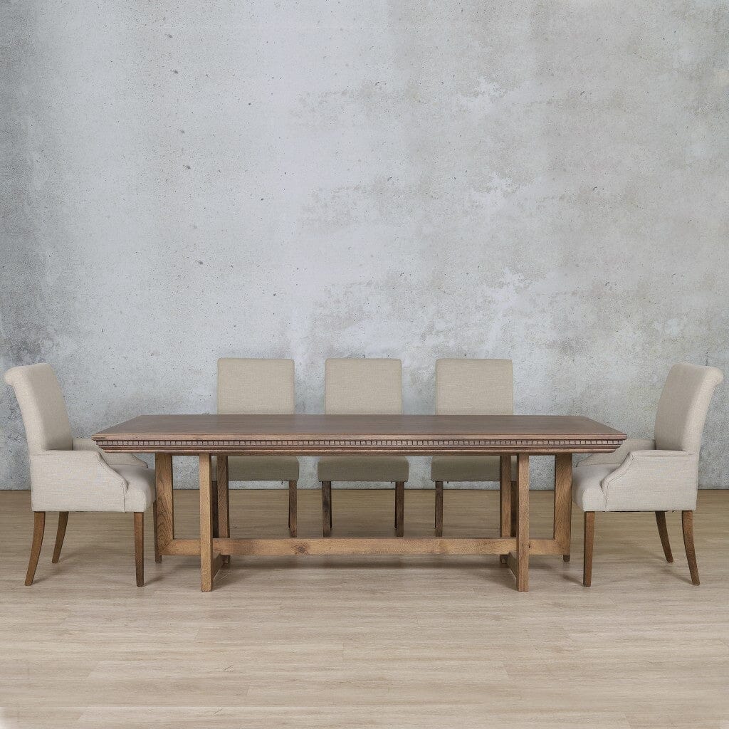 Bolton Fluted Wood Top & Baron 8 Seater Dining Set Dining room set Leather Gallery Antique Dark Oak 