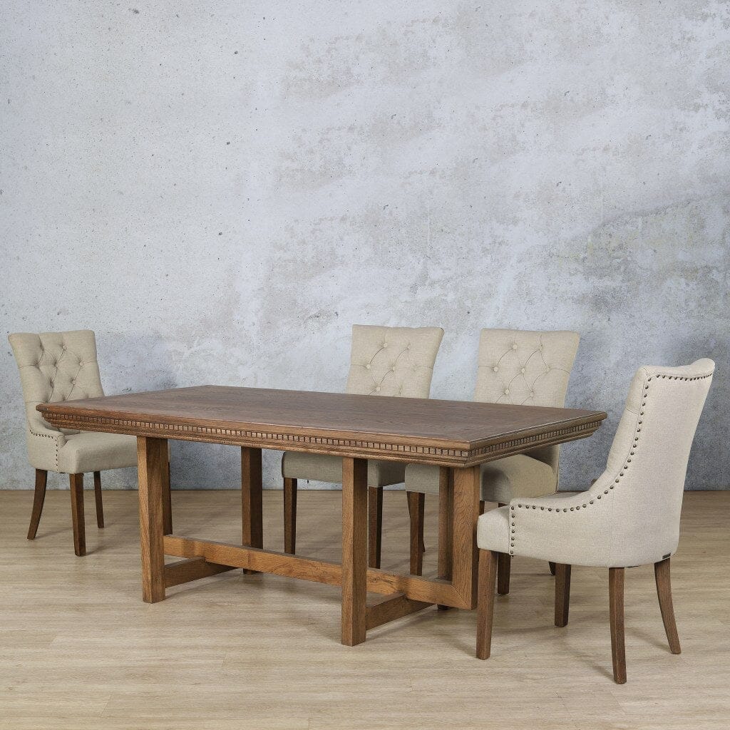 Bolton Fluted Wood Top & Duchess 6 Seater Dining Set Dining room set Leather Gallery Antique Dark Oak 