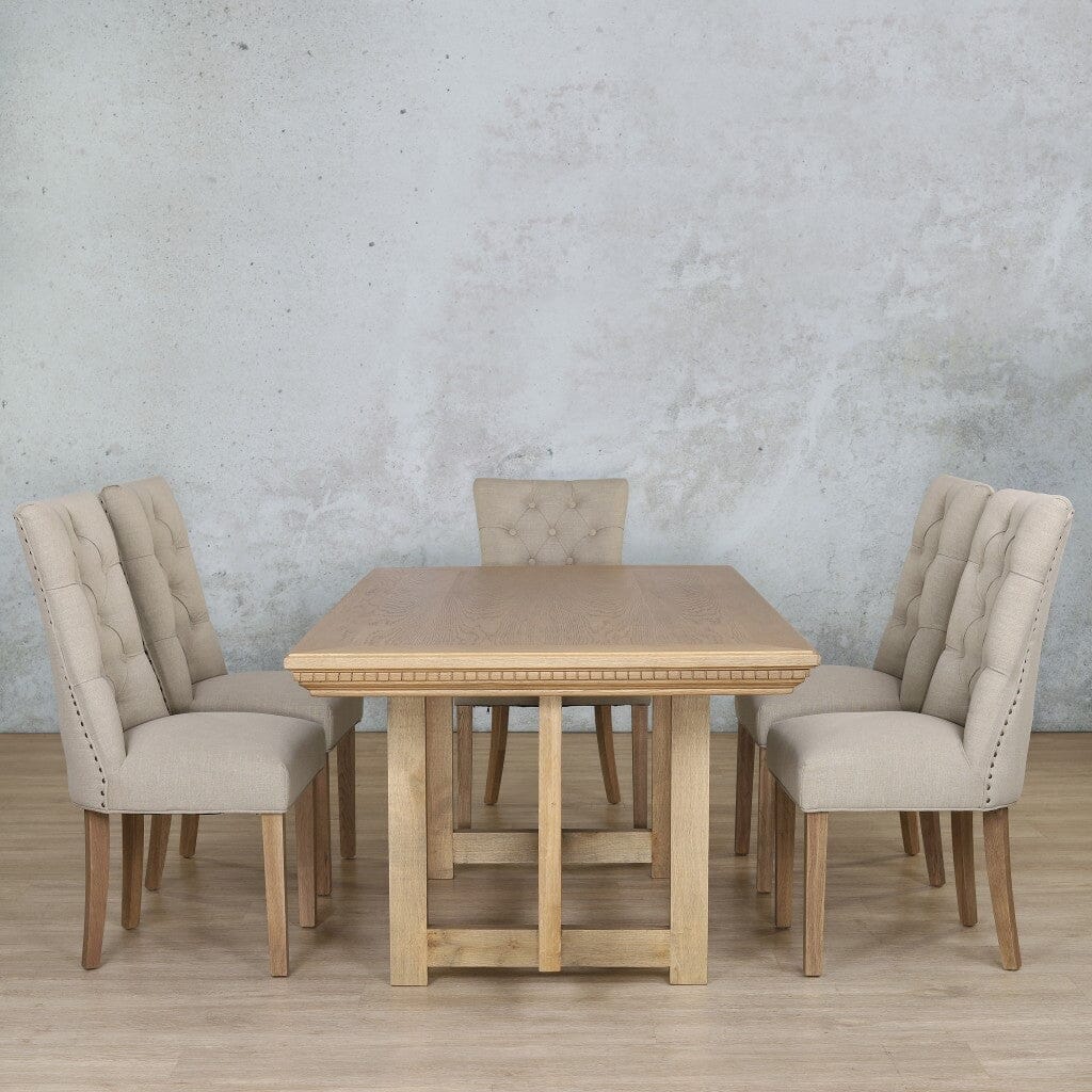 Bolton Fluted Wood Top & Duchess 6 Seater Dining Set Dining room set Leather Gallery Antique Natural Oak