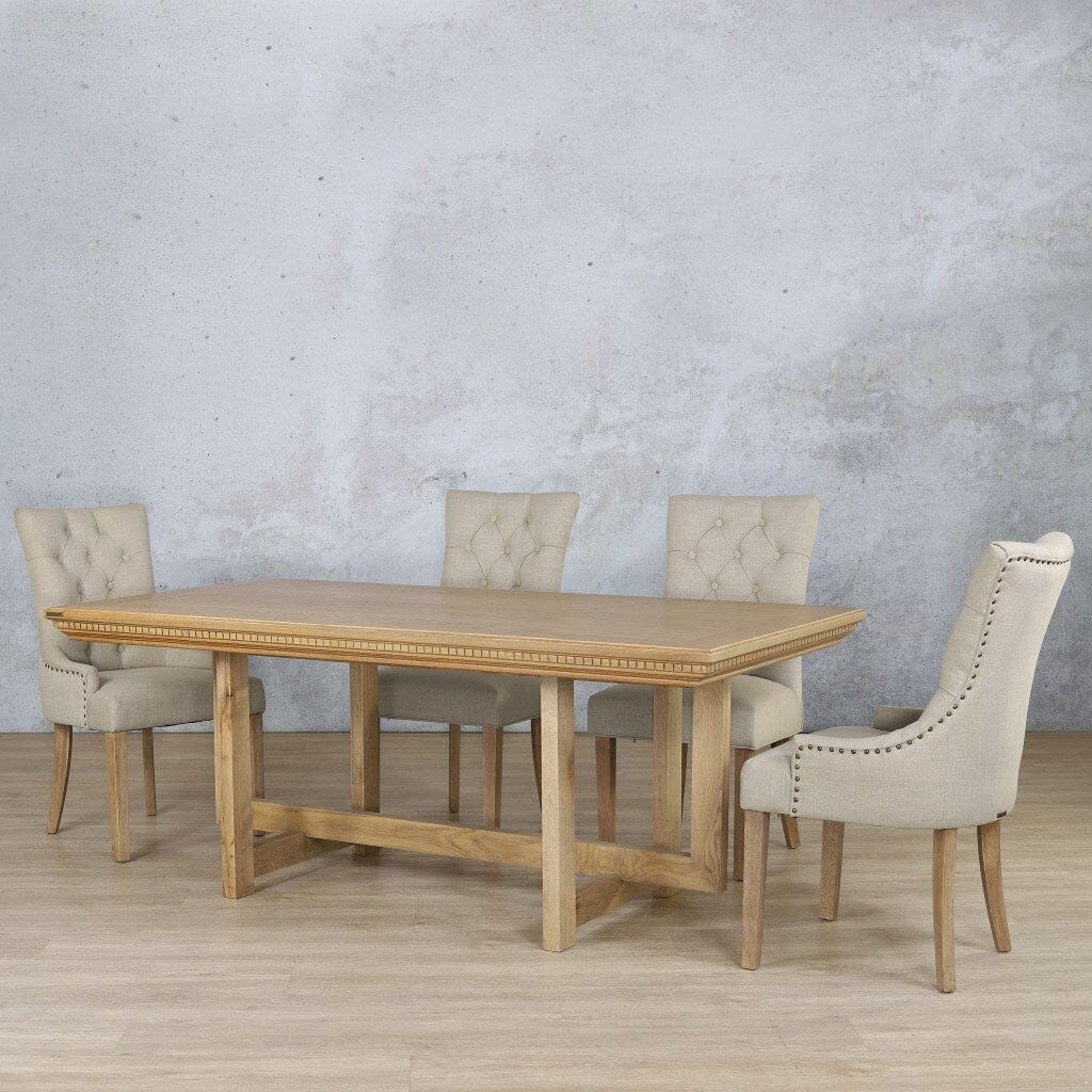 Bolton Fluted Wood Top & Duchess 6 Seater Dining Set Dining room set Leather Gallery Antique Natural Oak 