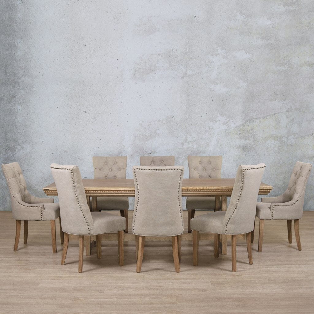 Bolton Fluted Wood Top & Duchess 8 Seater Dining Set Dining room set Leather Gallery Antique Natural Oak 