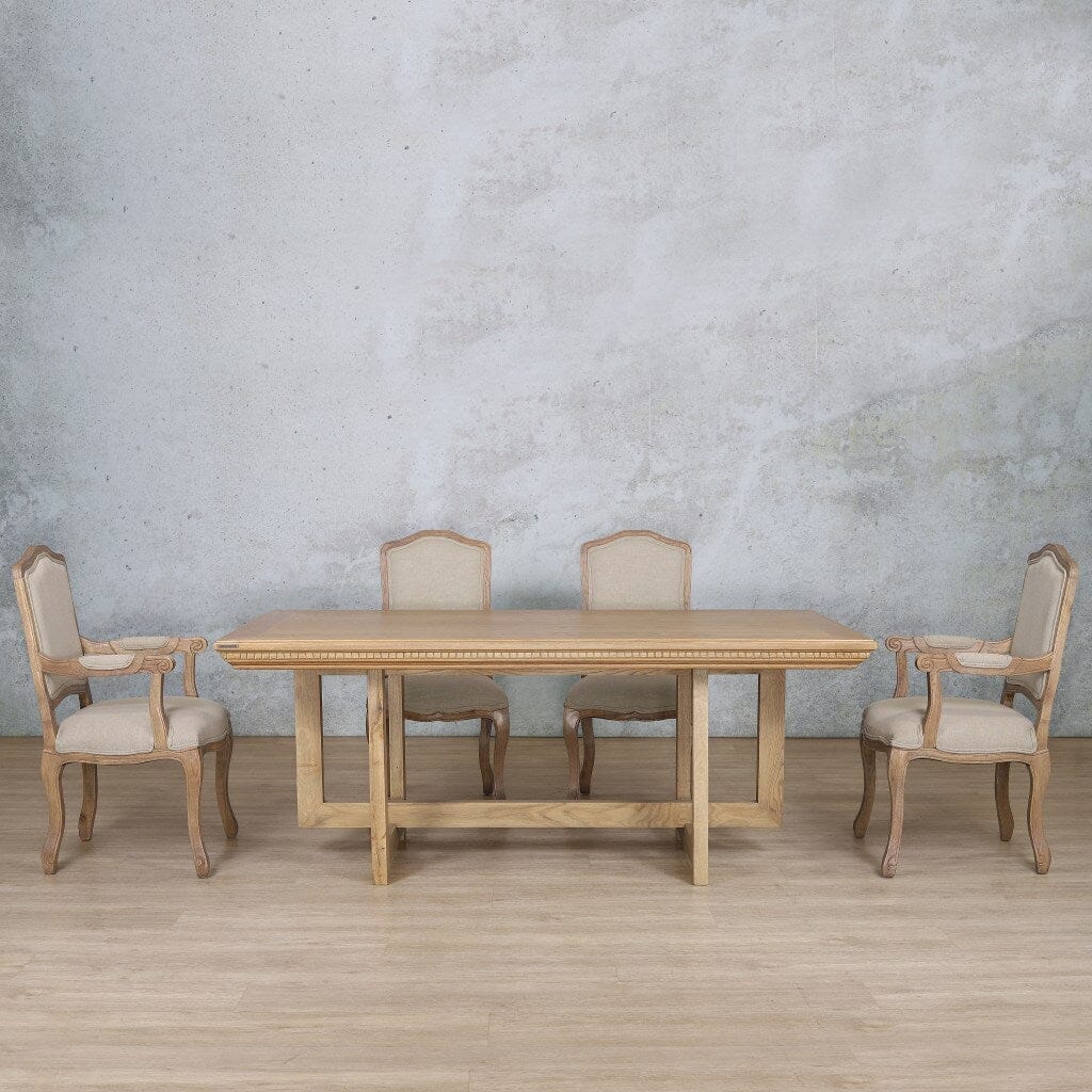 Bolton Fluted Wood Top & Duke 6 Seater Dining Set Dining room set Leather Gallery Antique Natural Oak 