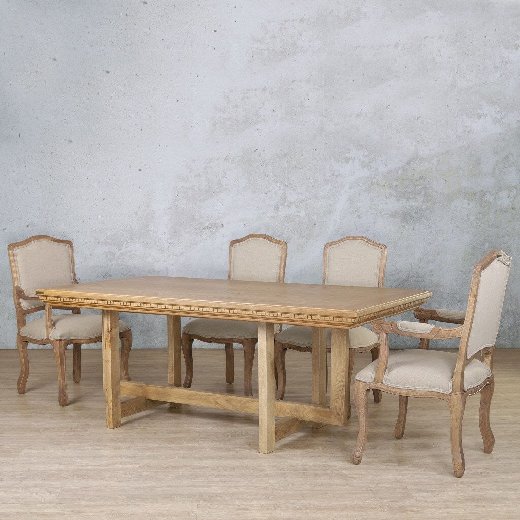 Bolton Fluted Wood Top & Duke 6 Seater Dining Set Dining room set Leather Gallery Antique Natural Oak 