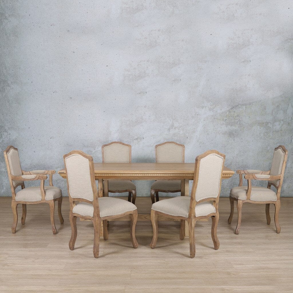 Bolton Fluted Wood Top & Duke 6 Seater Dining Set Dining room set Leather Gallery Antique Natural Oak 