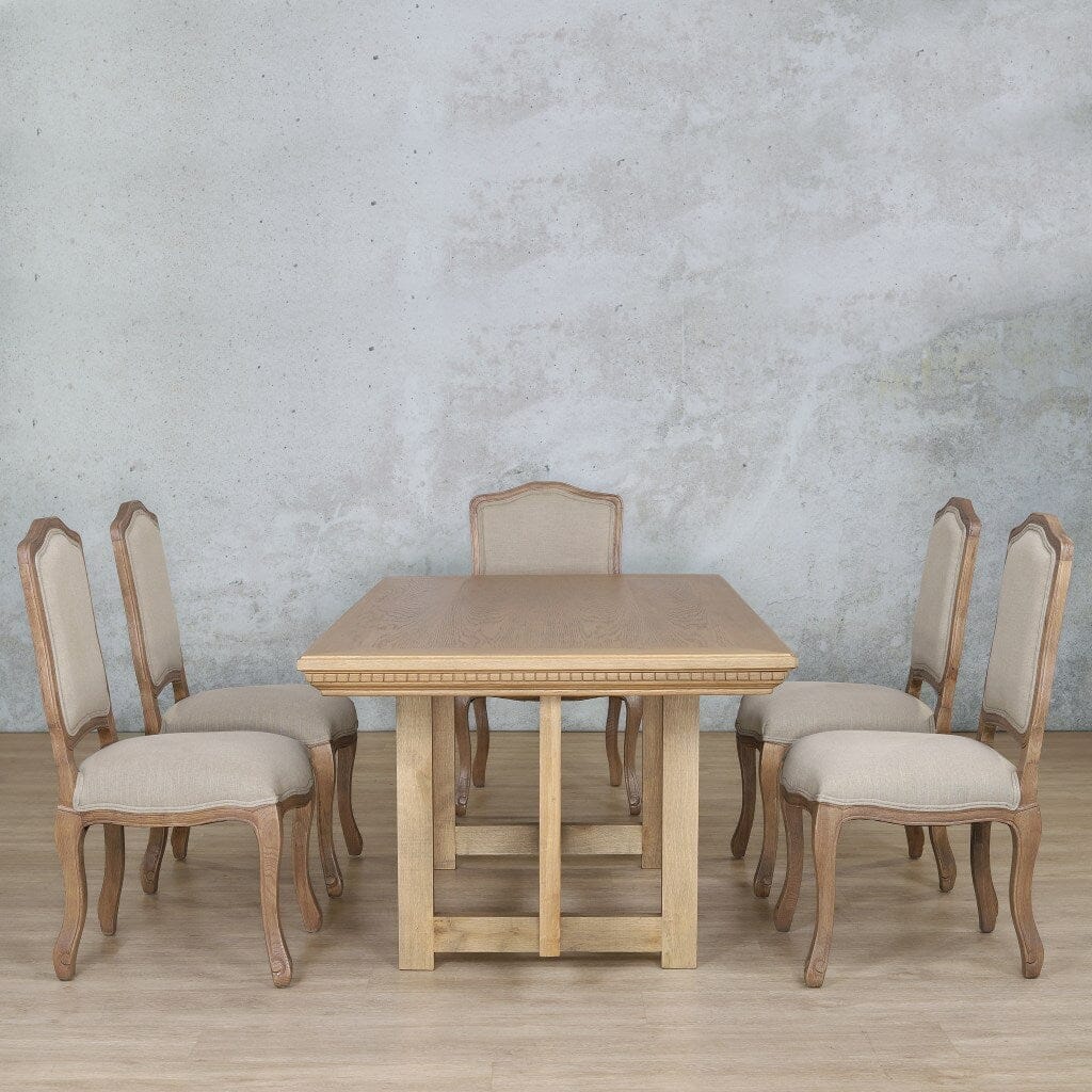 Bolton Fluted Wood Top & Duke 6 Seater Dining Set Dining room set Leather Gallery Antique Natural Oak 