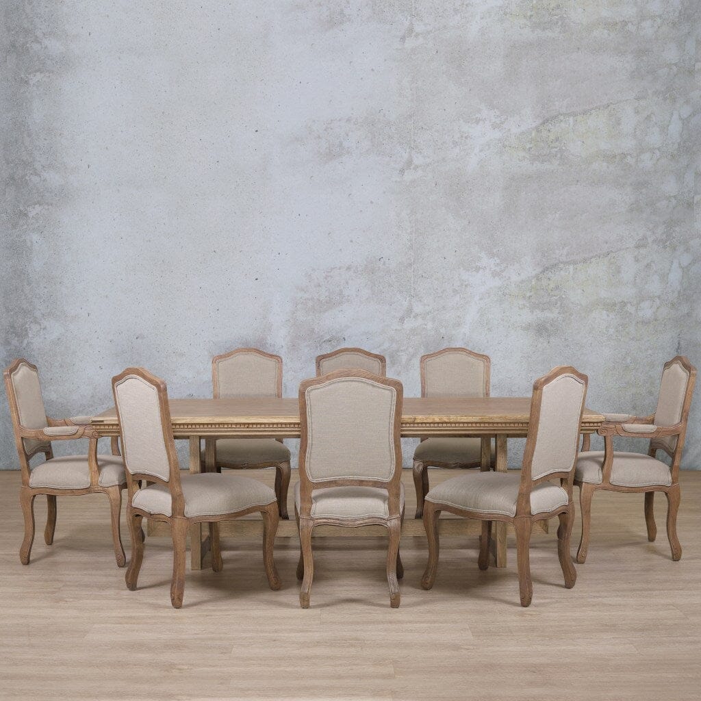 Bolton Fluted Wood Top & Duke 8 Seater Dining Set Dining room set Leather Gallery Antique Natural Oak 