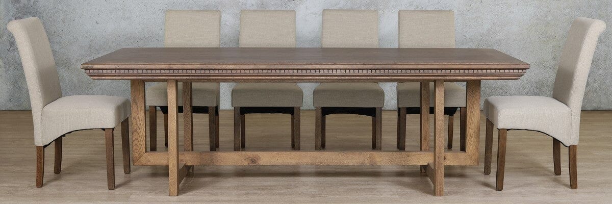 Bolton Fluted Wood Top & Windsor 10 Seater Dining Set Dining room set Leather Gallery Antique Dark Oak