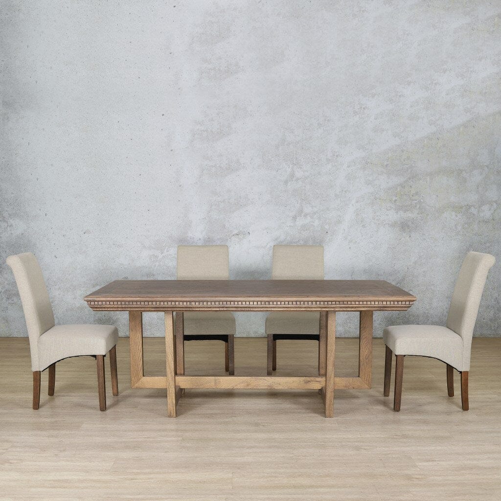 Bolton Fluted Wood Top & Windsor 6 Seater Dining Set Dining room set Leather Gallery Antique Dark Oak 