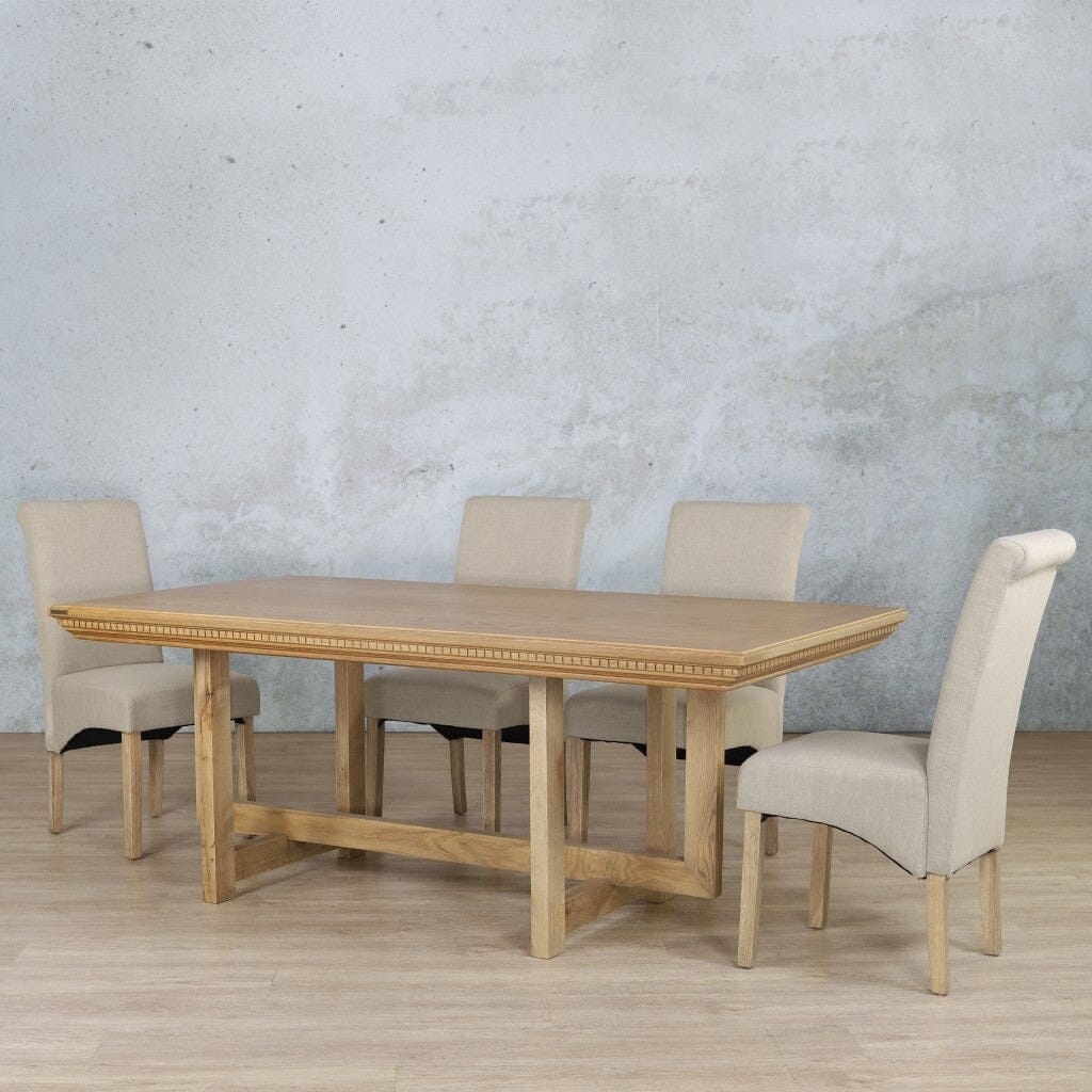 Bolton Fluted Wood Top & Windsor 6 Seater Dining Set Dining room set Leather Gallery Antique Natural Oak 