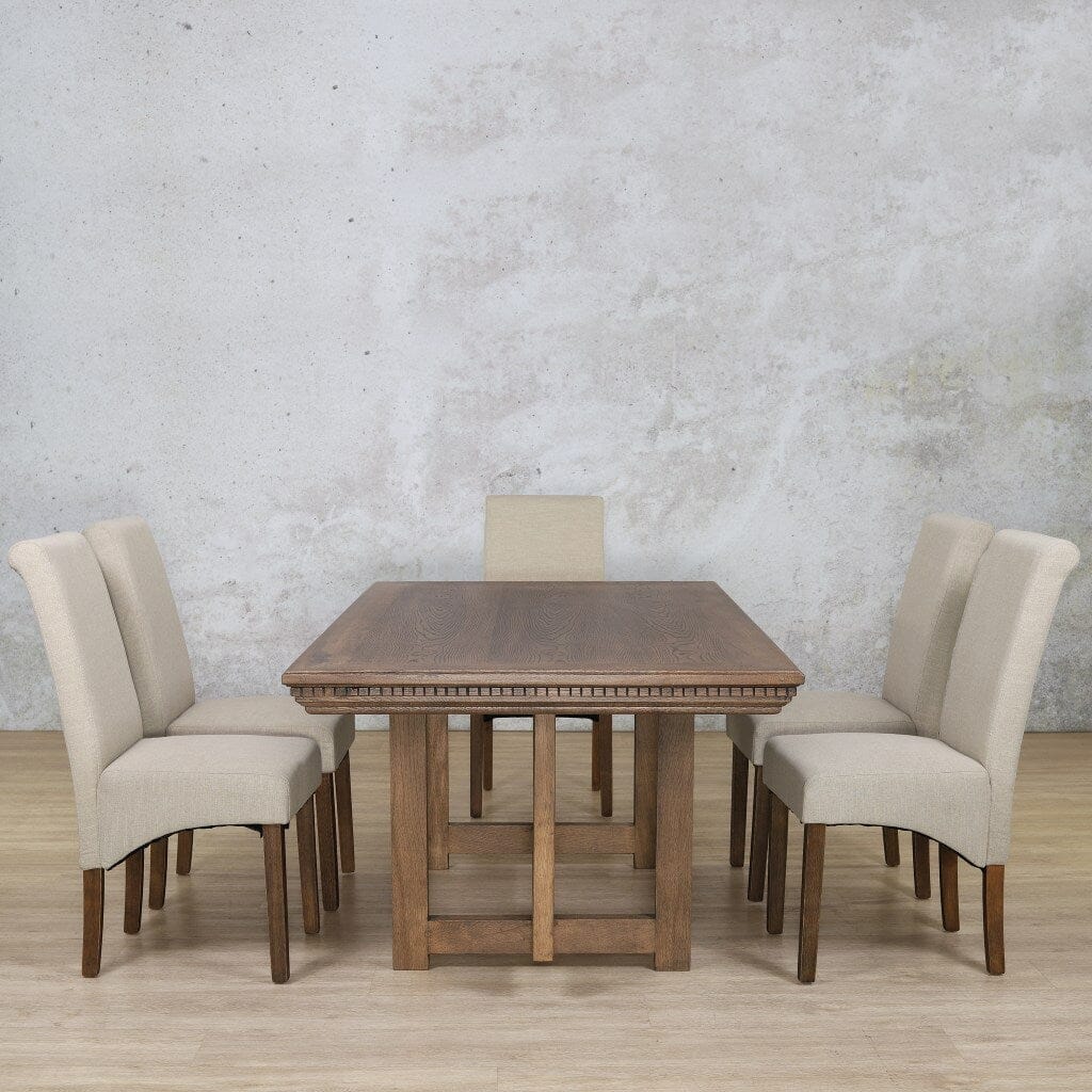 Bolton Fluted Wood Top & Windsor 6 Seater Dining Set Dining room set Leather Gallery Antique Dark Oak 