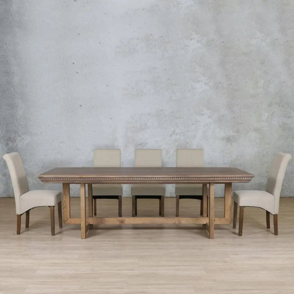 Bolton Fluted Wood Top & Windsor 8 Seater Dining Set - Antique Dark Oak - Dining room set