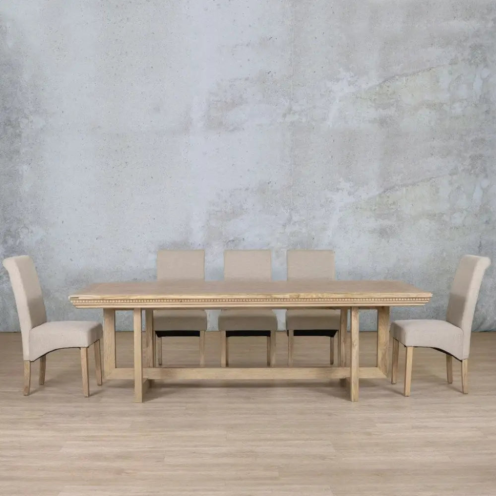 Bolton Fluted Wood Top & Windsor 8 Seater Dining Set - Antique Natural Oak - Dining room set