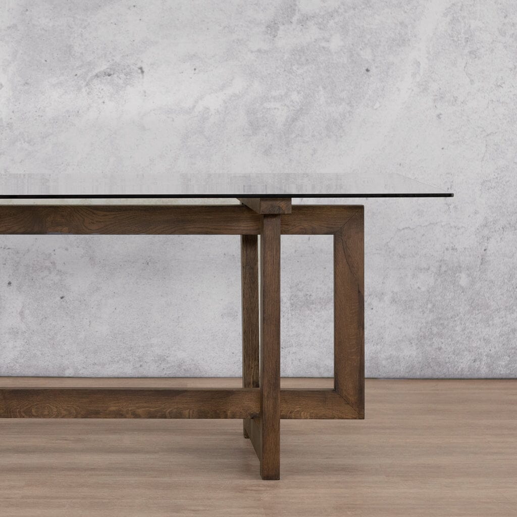 Bolton Glass Dining Table - 2.4M / 8 or 10 Seater Dining Table Leather Gallery antique dark oak