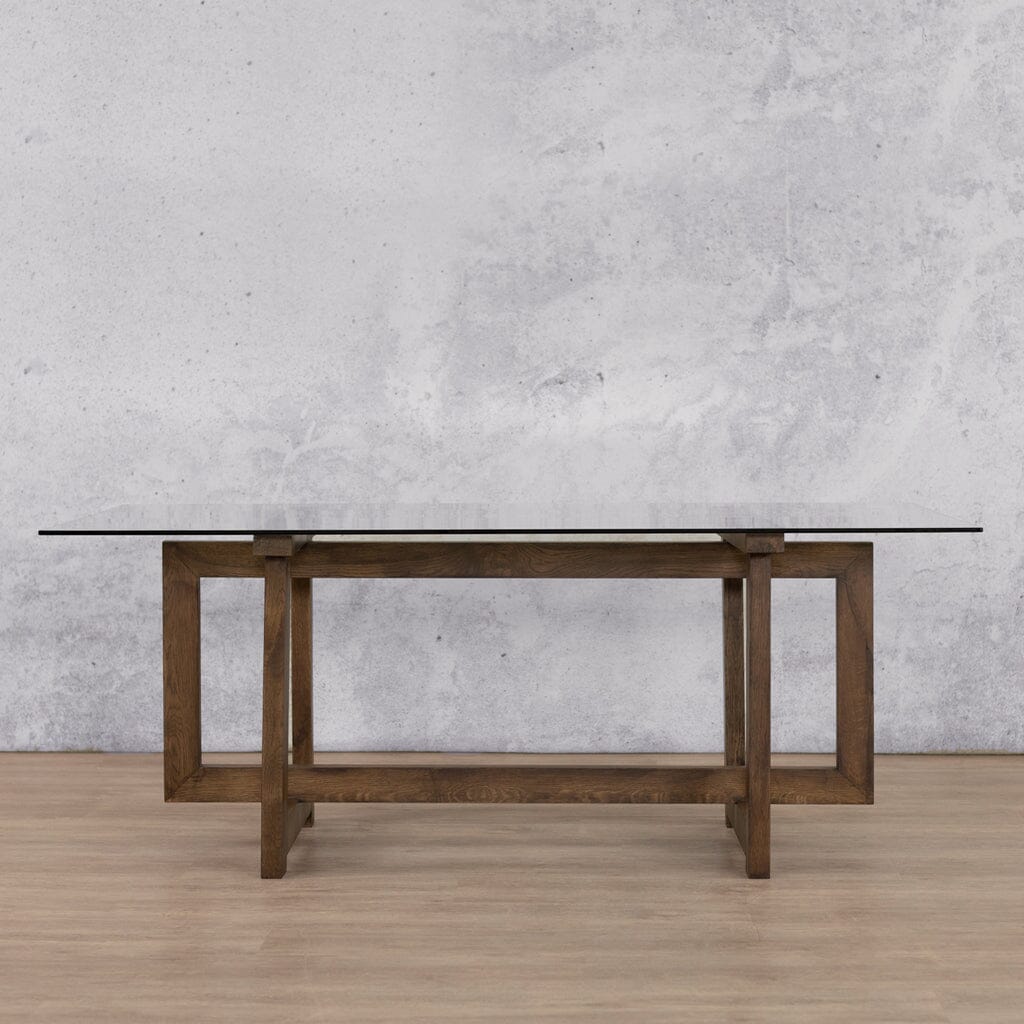 Bolton Glass Dining Table - 2.4M / 8 or 10 Seater Dining Table Leather Gallery Antique Dark Oak