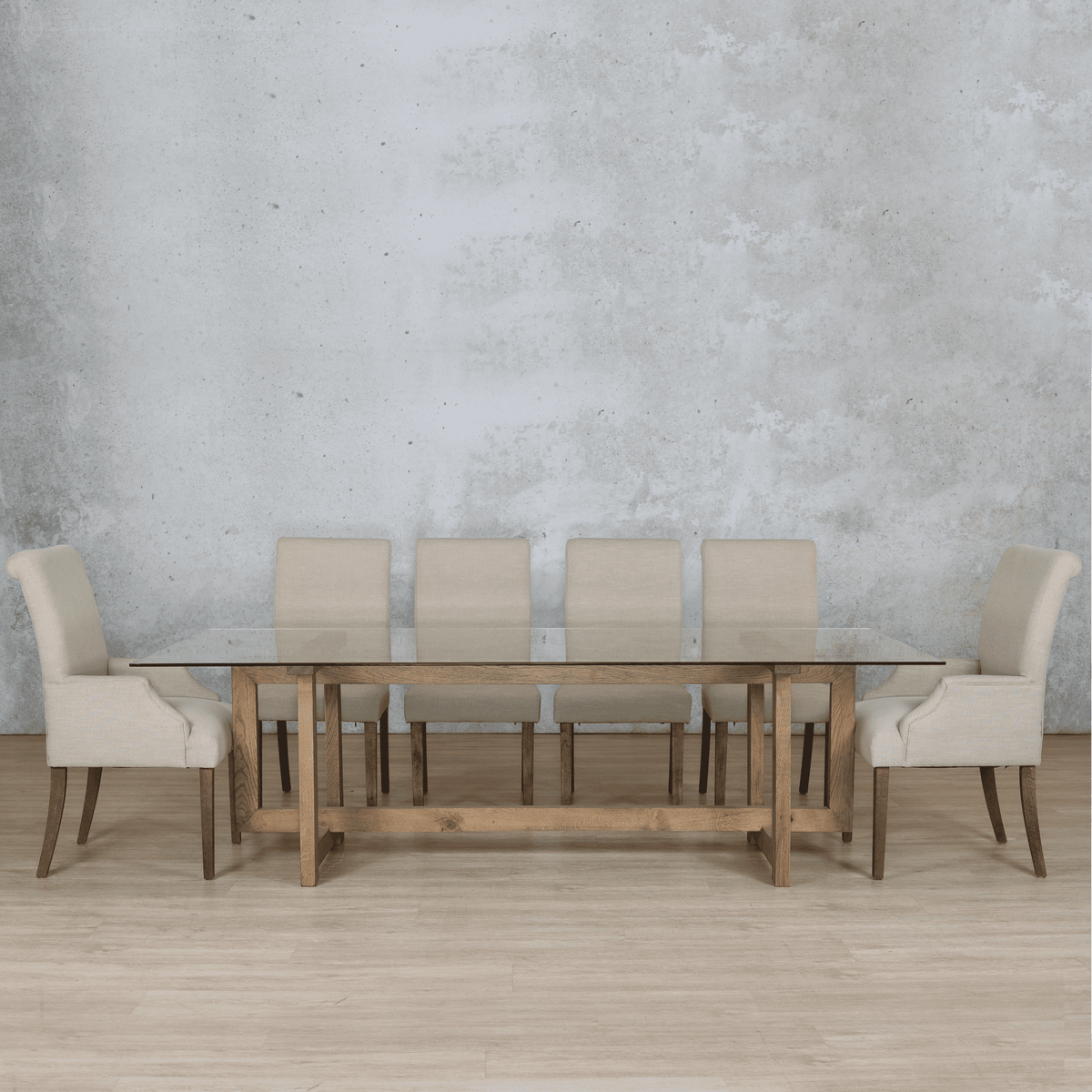 Bolton Glass Top & Baron 10 Seater Dining Set Dining room set Leather Gallery Antique Dark Oak 