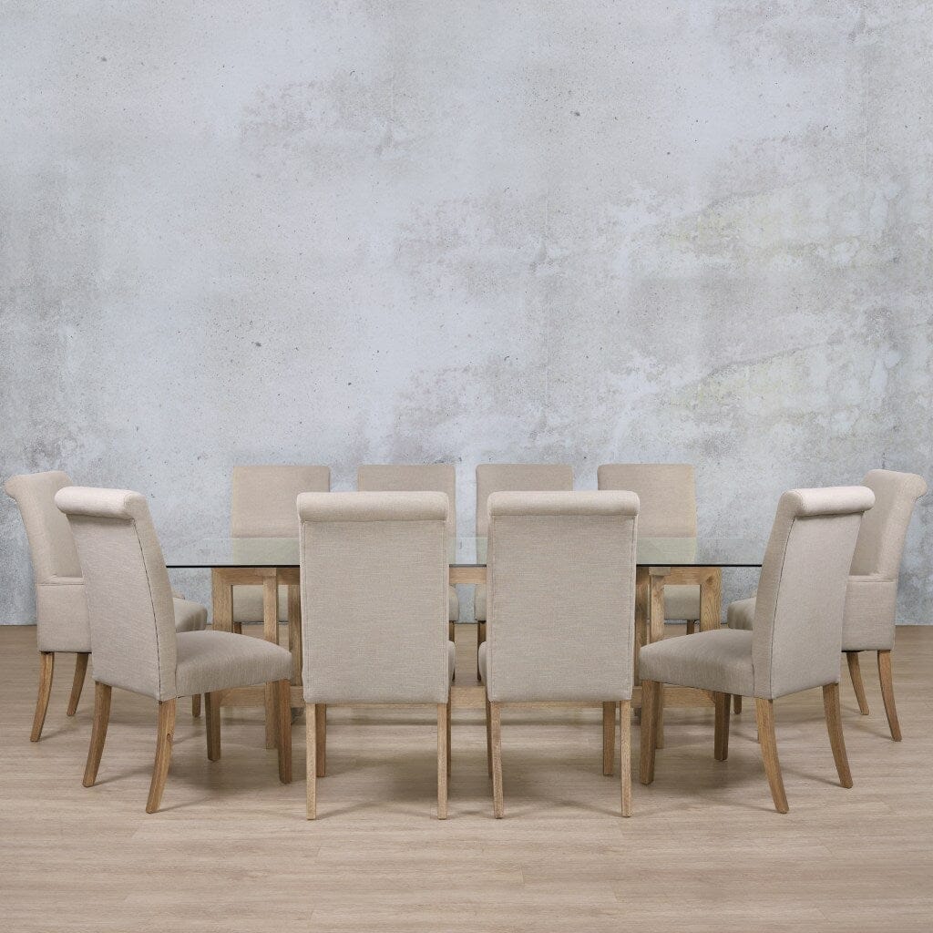 Bolton Glass Top & Baron 10 Seater Dining Set Dining room set Leather Gallery Antique Natural Oak