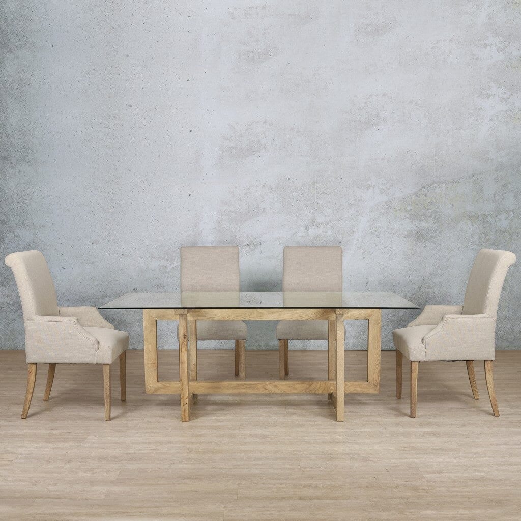 Bolton Glass Top & Baron 6 Seater Dining Set Dining room set Leather Gallery Antique Natural Oak 