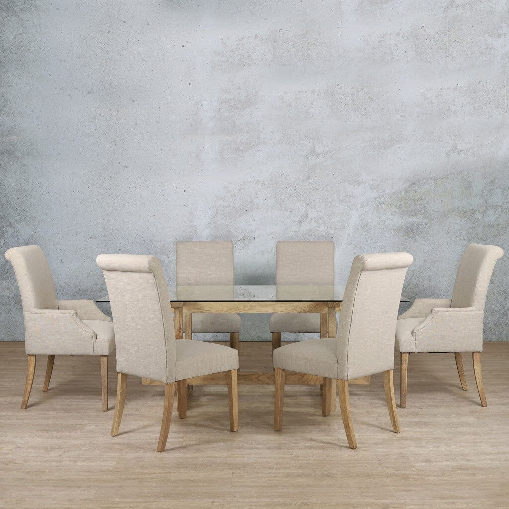 Bolton Glass Top & Baron 6 Seater Dining Set Dining room set Leather Gallery Antique Natural Oak