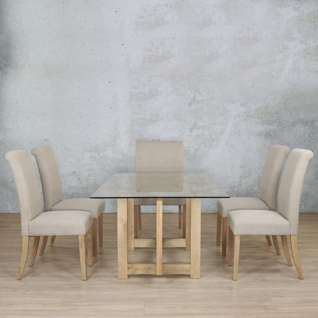 Bolton Glass Top & Baron 6 Seater Dining Set Dining room set Leather Gallery Antique Natural Oak