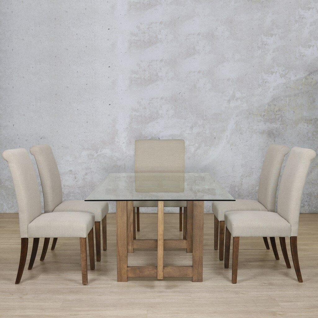 Bolton Glass Top & Baron 6 Seater Dining Set Dining room set Leather Gallery Antique Dark Oak