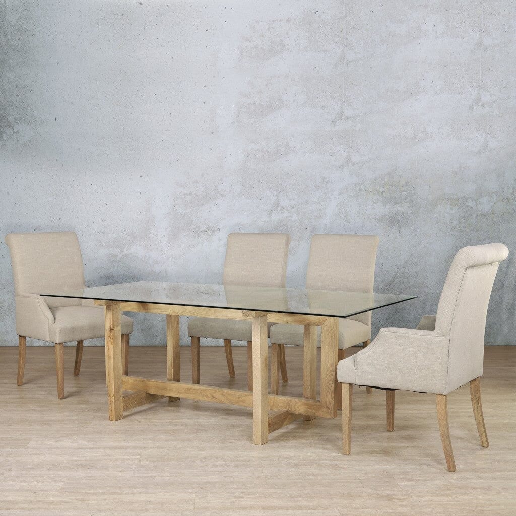 Bolton Glass Top & Baron 6 Seater Dining Set Dining room set Leather Gallery Antique Natural Oak