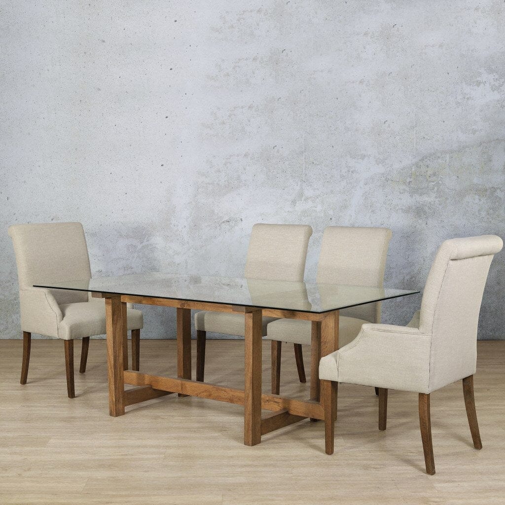 Bolton Glass Top & Baron 6 Seater Dining Set Dining room set Leather Gallery Antique Dark Oak