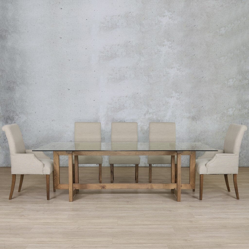 Bolton Glass Top & Baron 8 Seater Dining Set Dining room set Leather Gallery Antique Dark Oak 