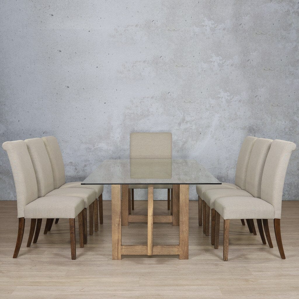 Bolton Glass Top & Baron 8 Seater Dining Set Dining room set Leather Gallery Antique Dark Oak