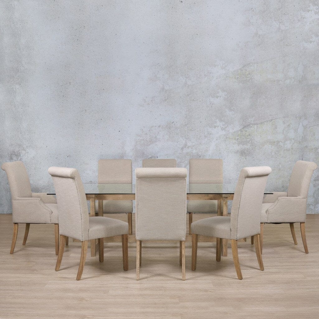 Bolton Glass Top & Baron 8 Seater Dining Set Dining room set Leather Gallery Antique Natural Oak