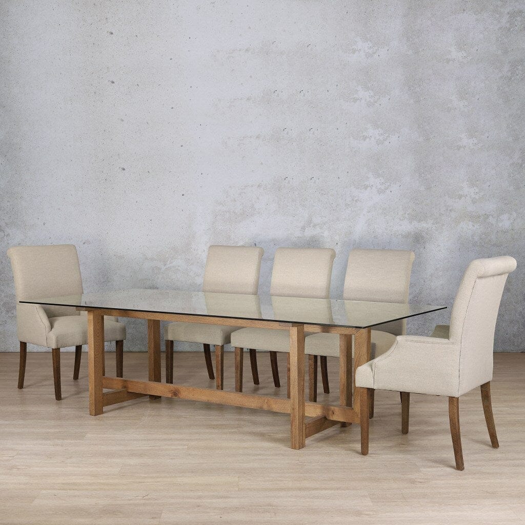 Bolton Glass Top & Baron 8 Seater Dining Set Dining room set Leather Gallery Antique Dark Oak