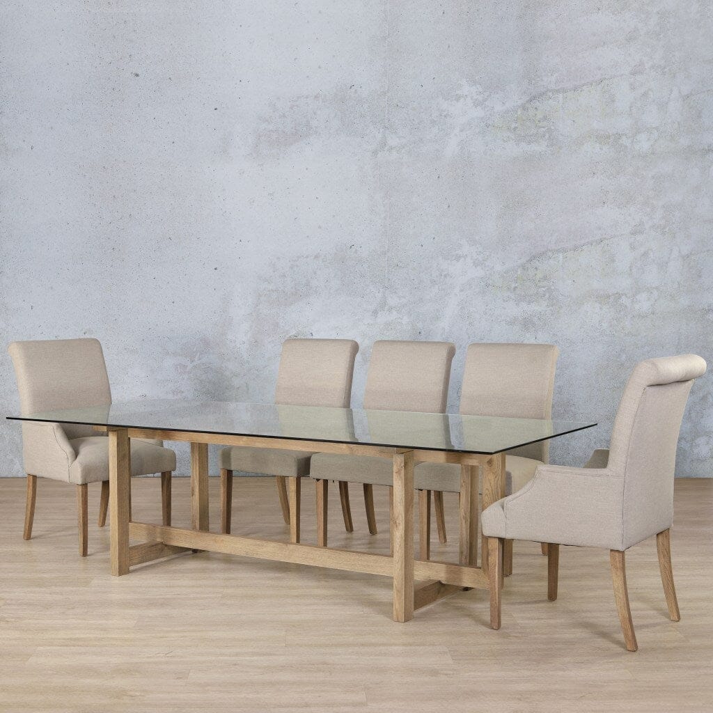 Bolton Glass Top & Baron 8 Seater Dining Set Dining room set Leather Gallery Antique Natural Oak