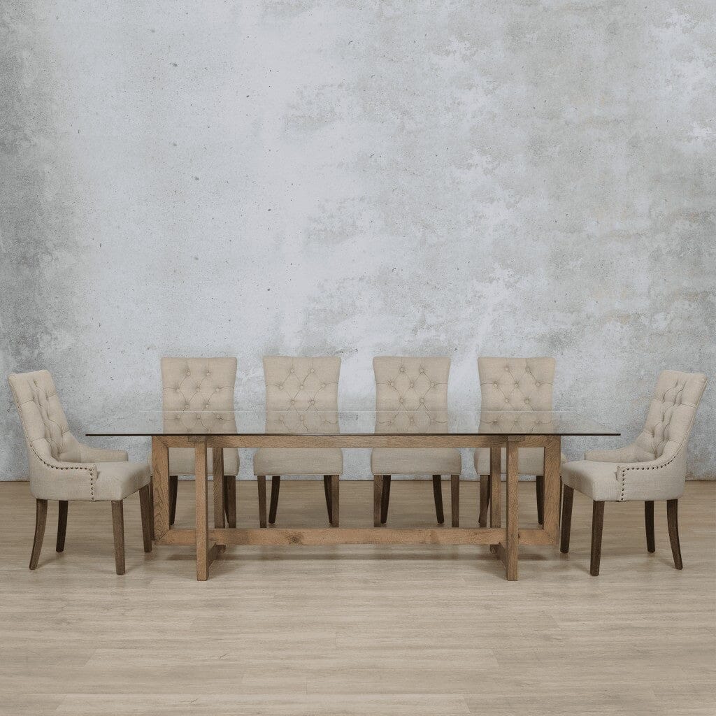 Bolton Glass Top & Duchess 10 Seater Dining Set Dining room set Leather Gallery Antique Dark Oak 