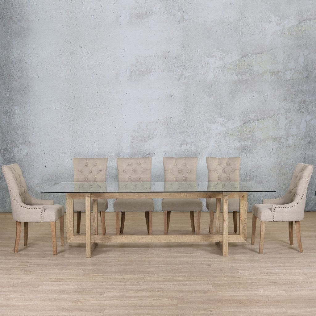 Bolton Glass Top & Duchess 10 Seater Dining Set Dining room set Leather Gallery Antique Natural Oak 