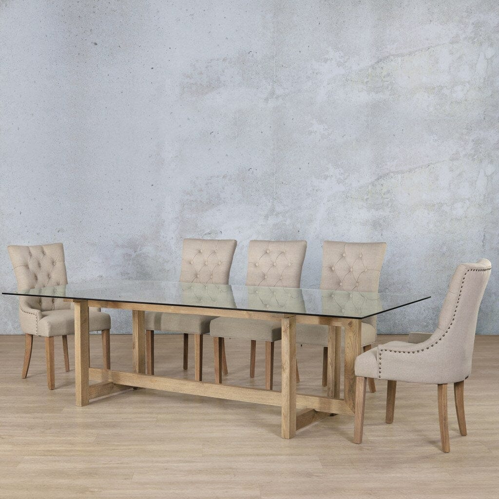 Bolton Glass Top & Duchess 10 Seater Dining Set Dining room set Leather Gallery Antique Natural Oak