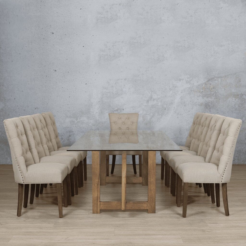 Bolton Glass Top & Duchess 10 Seater Dining Set Dining room set Leather Gallery Antique Dark Oak