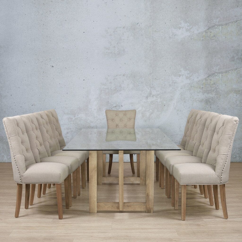 Bolton Glass Top & Duchess 10 Seater Dining Set Dining room set Leather Gallery Antique Natural Oak