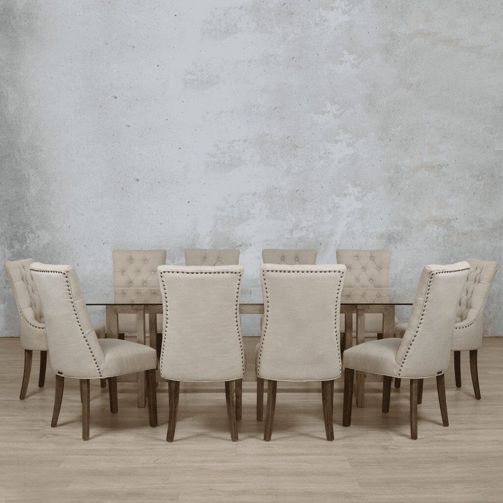 Bolton Glass Top & Duchess 10 Seater Dining Set Dining room set Leather Gallery Antique Dark Oak