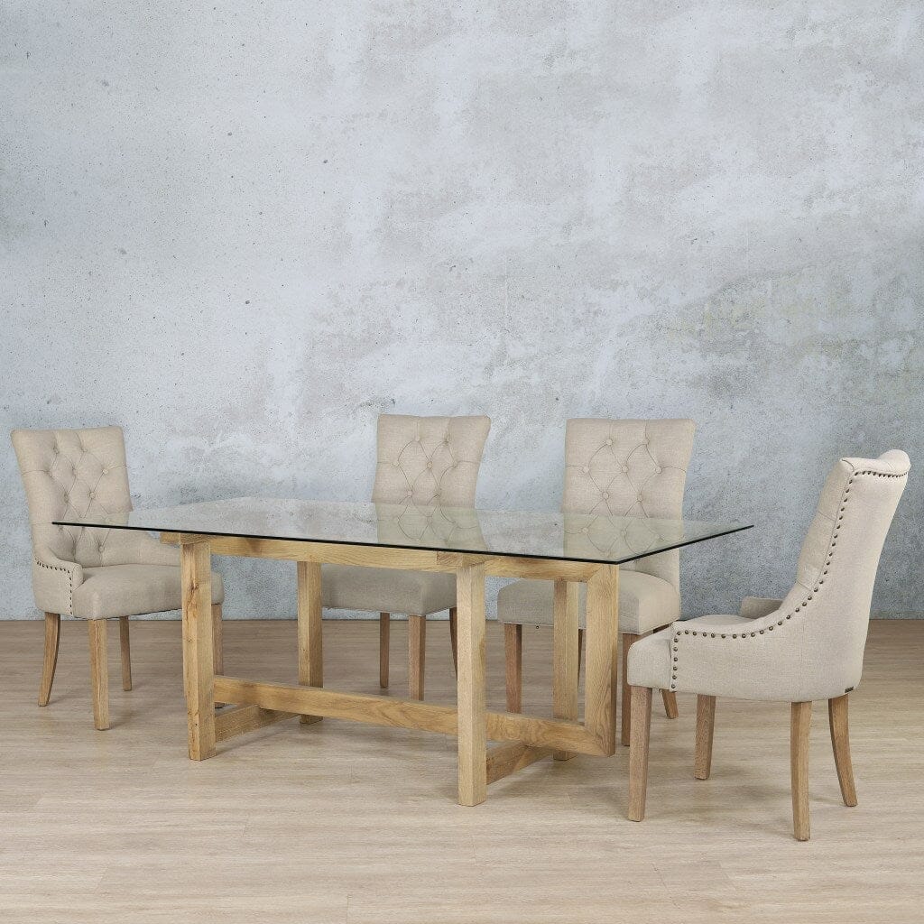 Bolton Glass Top & Duchess 6 Seater Dining Set Dining room set Leather Gallery Antique Natural Oak