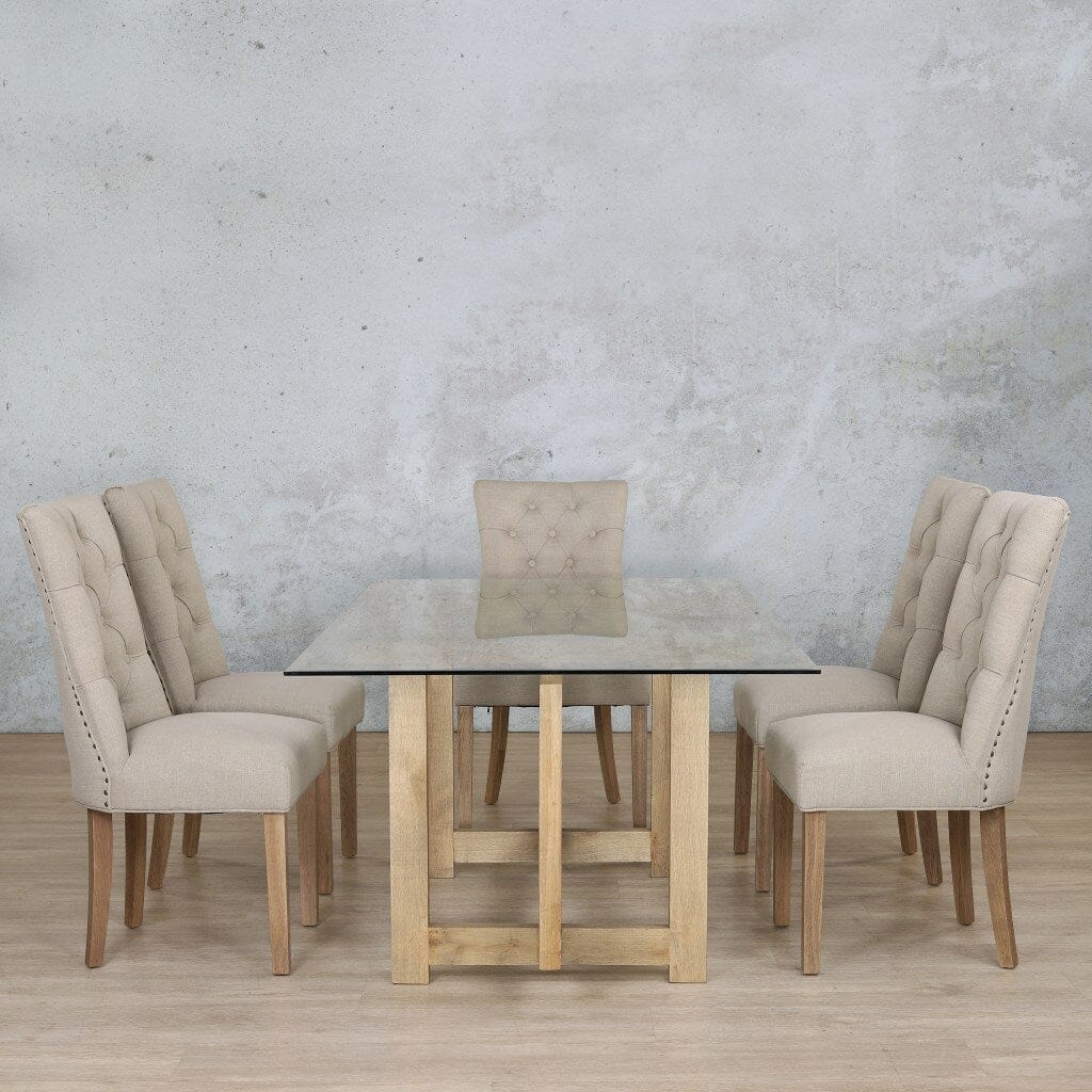 Bolton Glass Top & Duchess 6 Seater Dining Set Dining room set Leather Gallery Antique Natural Oak