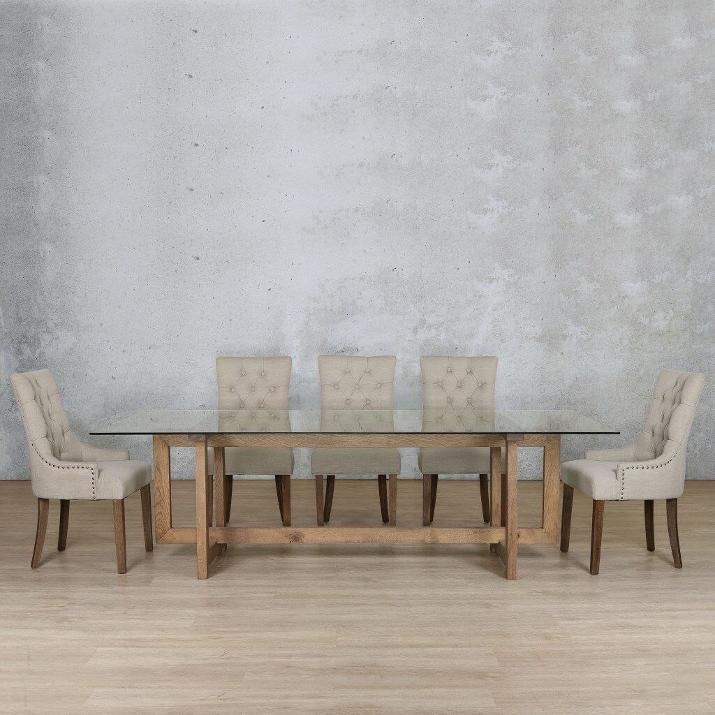 Bolton Glass Top & Duchess 8 Seater Dining Set Dining room set Leather Gallery Antique Dark Oak 