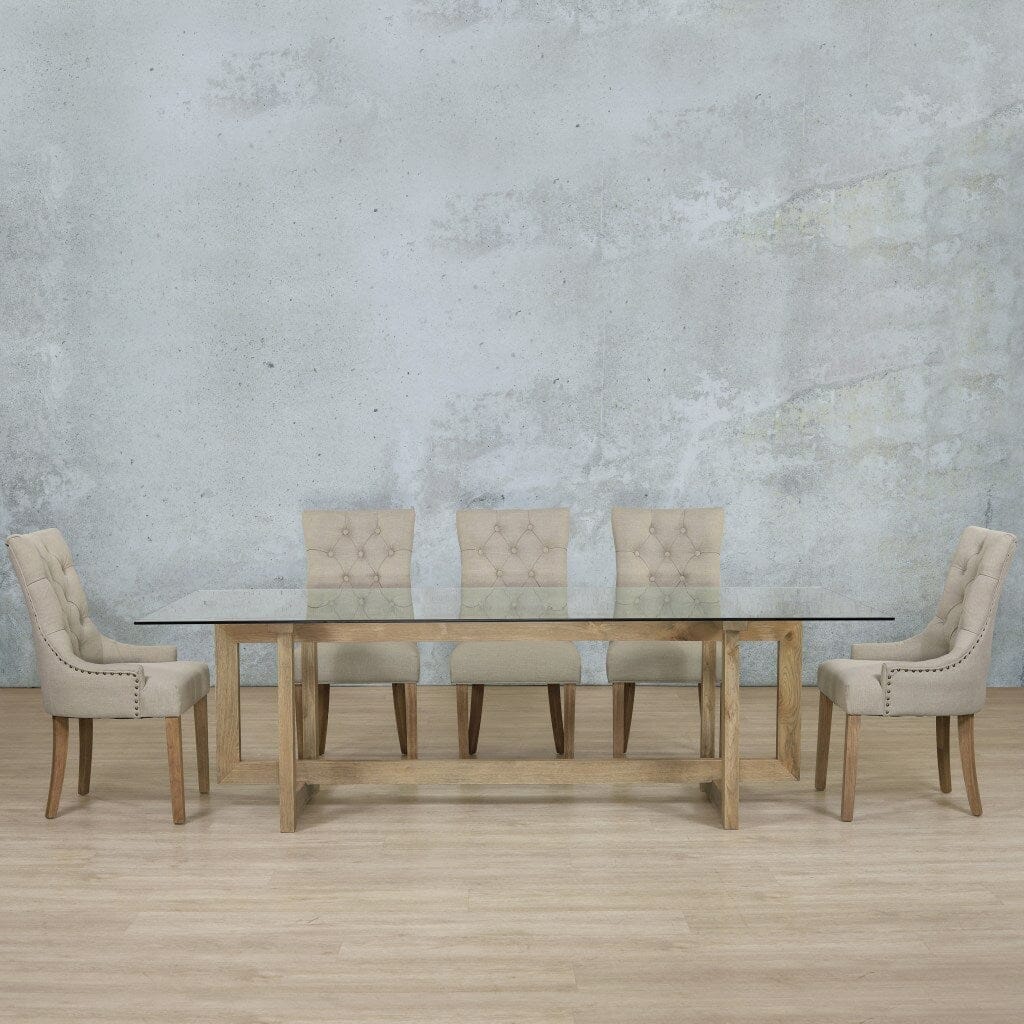 Bolton Glass Top & Duchess 8 Seater Dining Set Dining room set Leather Gallery Antique Natural Oak 