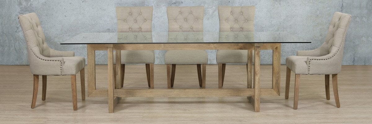 Bolton Glass Top & Duchess 8 Seater Dining Set Dining room set Leather Gallery 