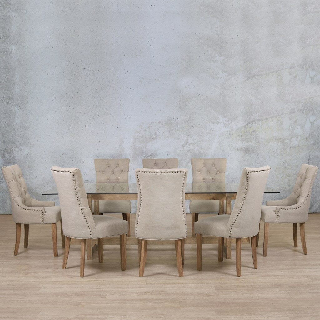 Bolton Glass Top & Duchess 8 Seater Dining Set Dining room set Leather Gallery Antique Natural Oak 